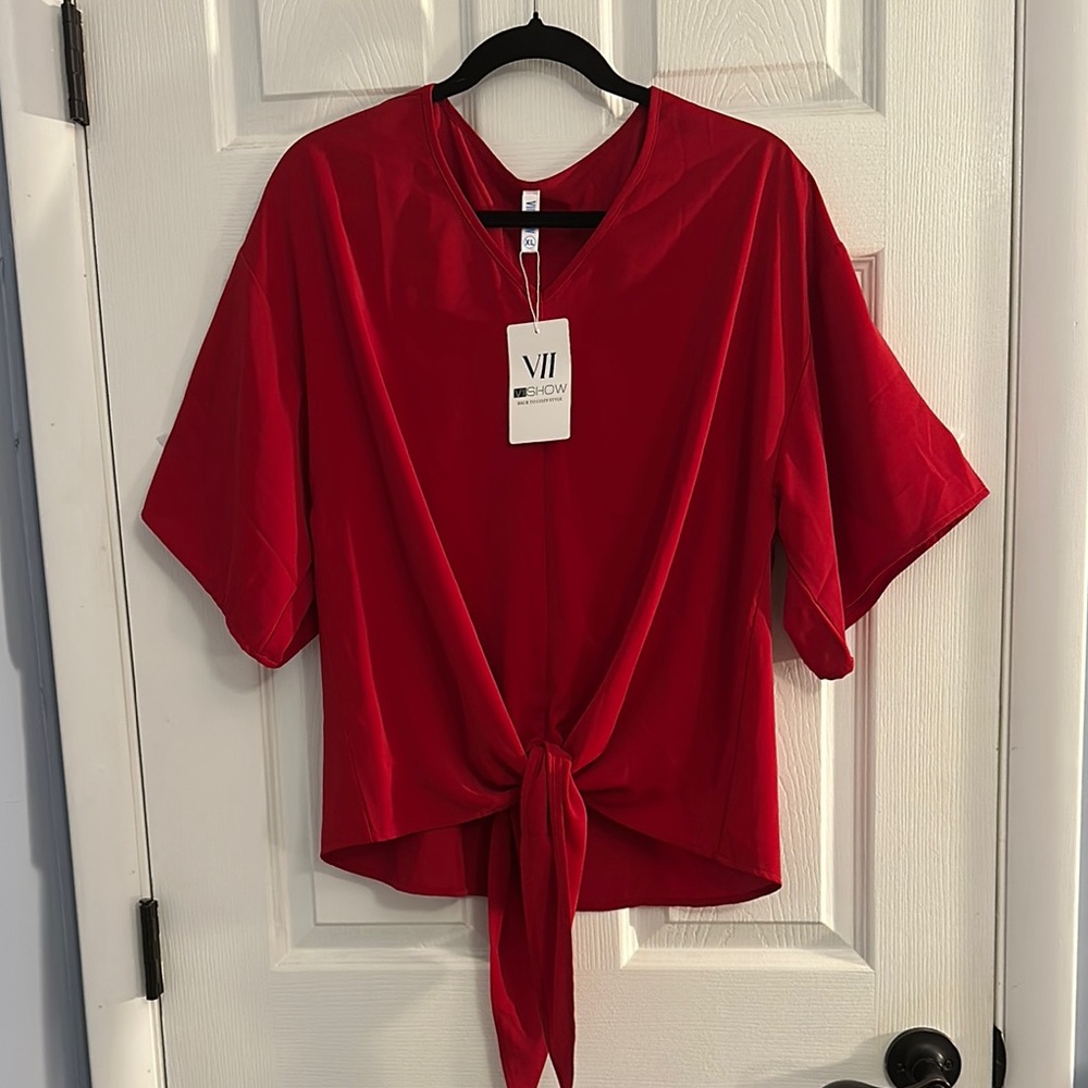 NWT Red Tie-Front Blouse XL
